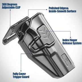 GUN & FLOWER OWB Holster Fits Glock 17 Gen 3-5, Glock 22/31 Gen 3-4, Glock 44/45, Outside Waistband Carry Belt Clip w/Molle Adapter, Level II Index Finger Release, 360 Degrees Adjustable, Right Hand - Gunflowerholsters