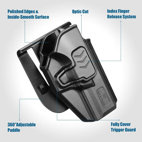 OWB Holster Compatible with Ruger Security 9 Standard, Fits Red Dot/Optics, Level II Index Finger Release Gun Holster, Outside Waistband Carry, 360° Adjustable Paddle, Right Hand - Polymerholster