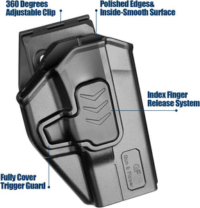 GUN & FLOWER OWB Holster Fits Taurus G2C Taurus G2S Taurus G3C Taurus PT111 Millennium G2 Taurus PT140 Millennium G2, Outside Waistband Carry Belt Clip w/Molle Adapter, Level II Index Finger Release, 360 Degrees Adjustable, Right Hand - Gunflowerholsters