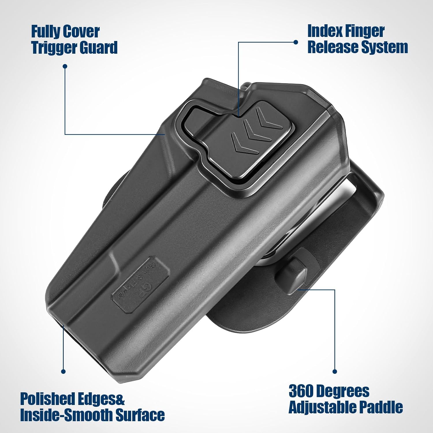 GUN & FLOWER OWB Holster Fit 1911 Colt-Elite Force-Kimber-Springfield-RIA-S&W-Ruger-Taurus-Rock Island and Most 1911 5'' No Rail, Index Finger Release, 360 Degrees Adjustable Paddle w/Molle Adapter - Polymerholster