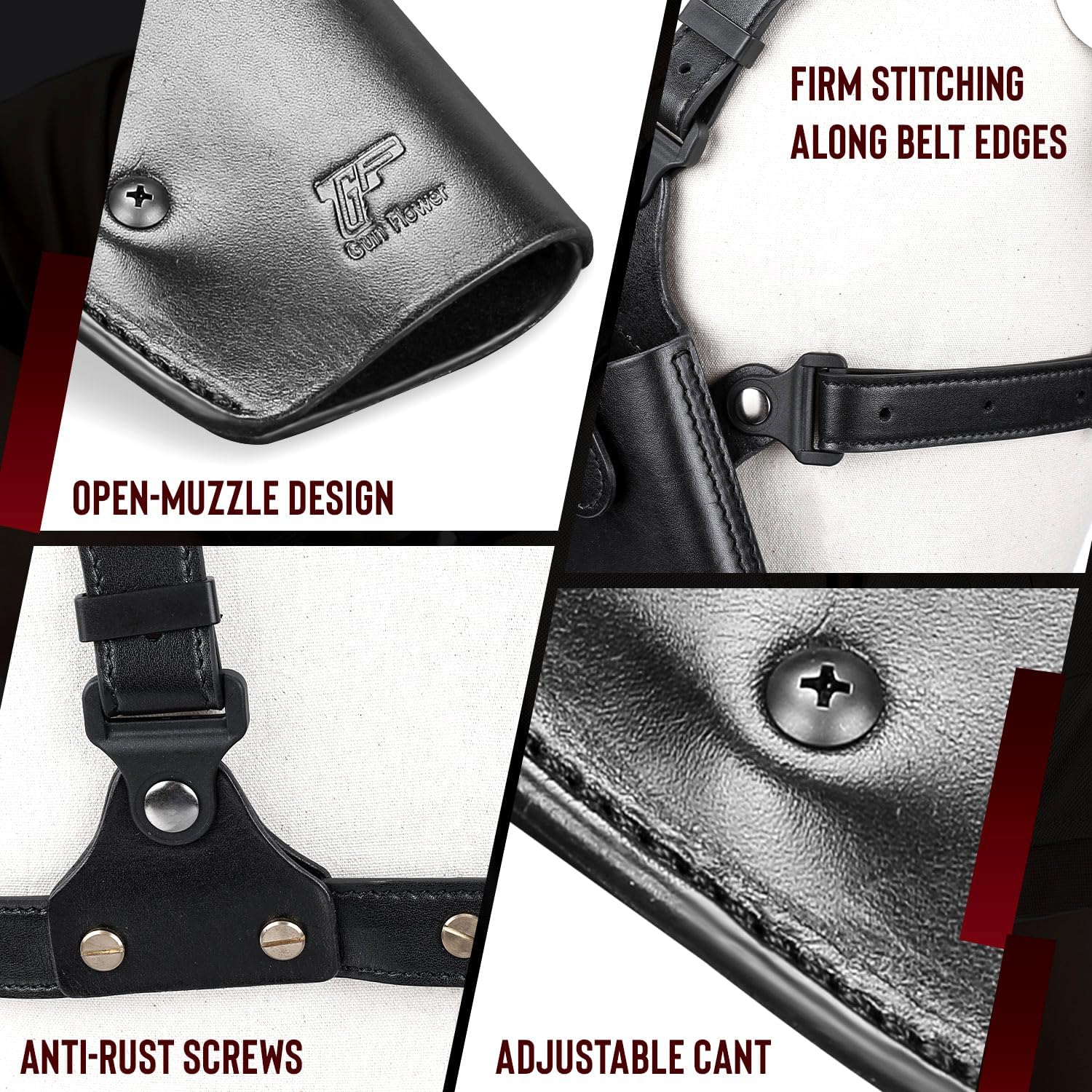 GUN & FLOWER Universal Leather Chest Holster Compatible with Glock 17/19/ 19X/ 22/43/ 43X, 1911, Taurus G2C/G3C, M&P 9, Sig P220/P226, 92FS and More, for Men and for Women, Right Hand - Polymerholster