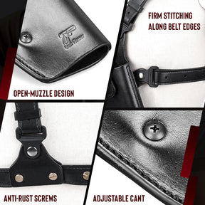 GUN & FLOWER Universal Leather Chest Holster Compatible with Glock 17/19/ 19X/ 22/43/ 43X, 1911, Taurus G2C/G3C, M&P 9, Sig P220/P226, 92FS and More, for Men and for Women, Right Hand - Polymerholster