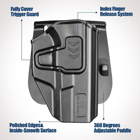 GUN & FLOWER OWB Paddle Holster Fits G19 Gen3-5 G26 Gen3-5 G19X G44 G45 MOS, Outside Waistband Carry Paddle w/Molle Adapter, Level II Index Finger Release, 360 Degrees Adjustable, Right Hand - Gunflowerholsters