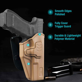 G17 Holster, OWB Holster Fits G17/19/31/32(Gen1-5), G22/23 (Gen 1-4), G19x/45, Open Carry Holster for Outside Waistband, Level II Retention, 360 Adjustable, Right Hand|Gun & Flower - Gunflowerholsters