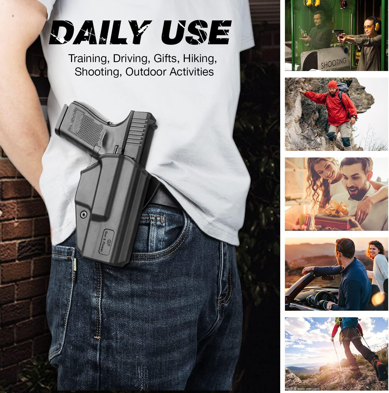 OWB Holster Compatible with G17 Gen3-5 G17 Gen4 MOS G17 Gen5 MOS G19 Gen3-5 G19 Gen4 MOS G19 Gen5 MOS Glock 26 Gen3-5 G34 G19X G34 Gen5 G44 G45 MOS. Outside Waistband Carry Holster with Level I Retention-Right Hand - Polymerholster