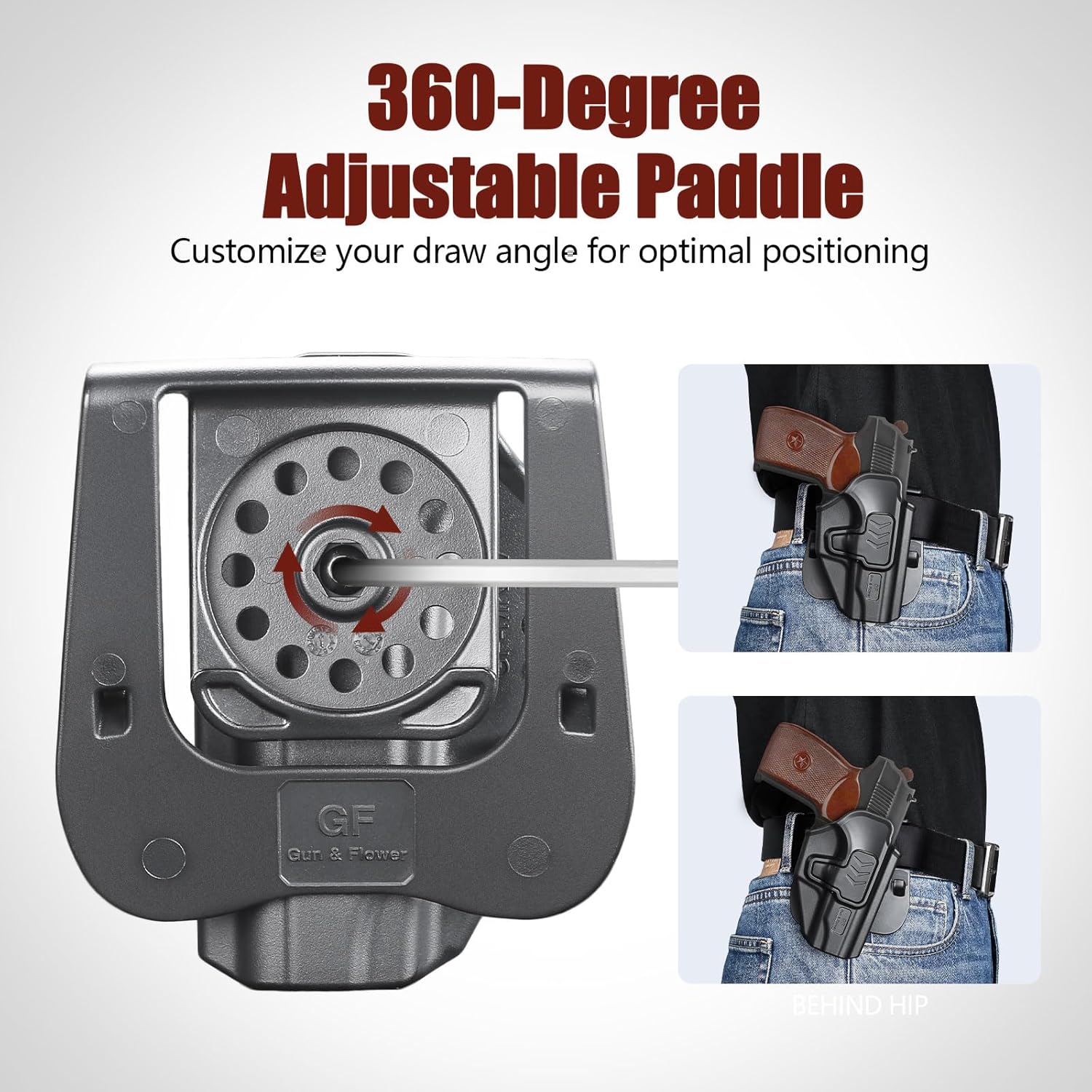 GUN & FLOWER OWB Makarov PM Paddle Holster - Level 2 Index Finger Release, 360° Adjustable Gearwheel Paddle, Fits 1.5" - 2.25" Belts, Optics Cut Ready, Right Hand, Open Muzzle Design (Black) - Gunflowerholsters