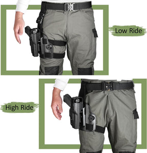 Tactical Level II G17 Drop Leg Holster with Single Mag Pouch for Glock 17/19 Gen3-5, 22/23/31/32 Gen3-4, 19X/44/45 – Kydex Thigh Holster Adjustable Right-Hand Draw - Polymerholster