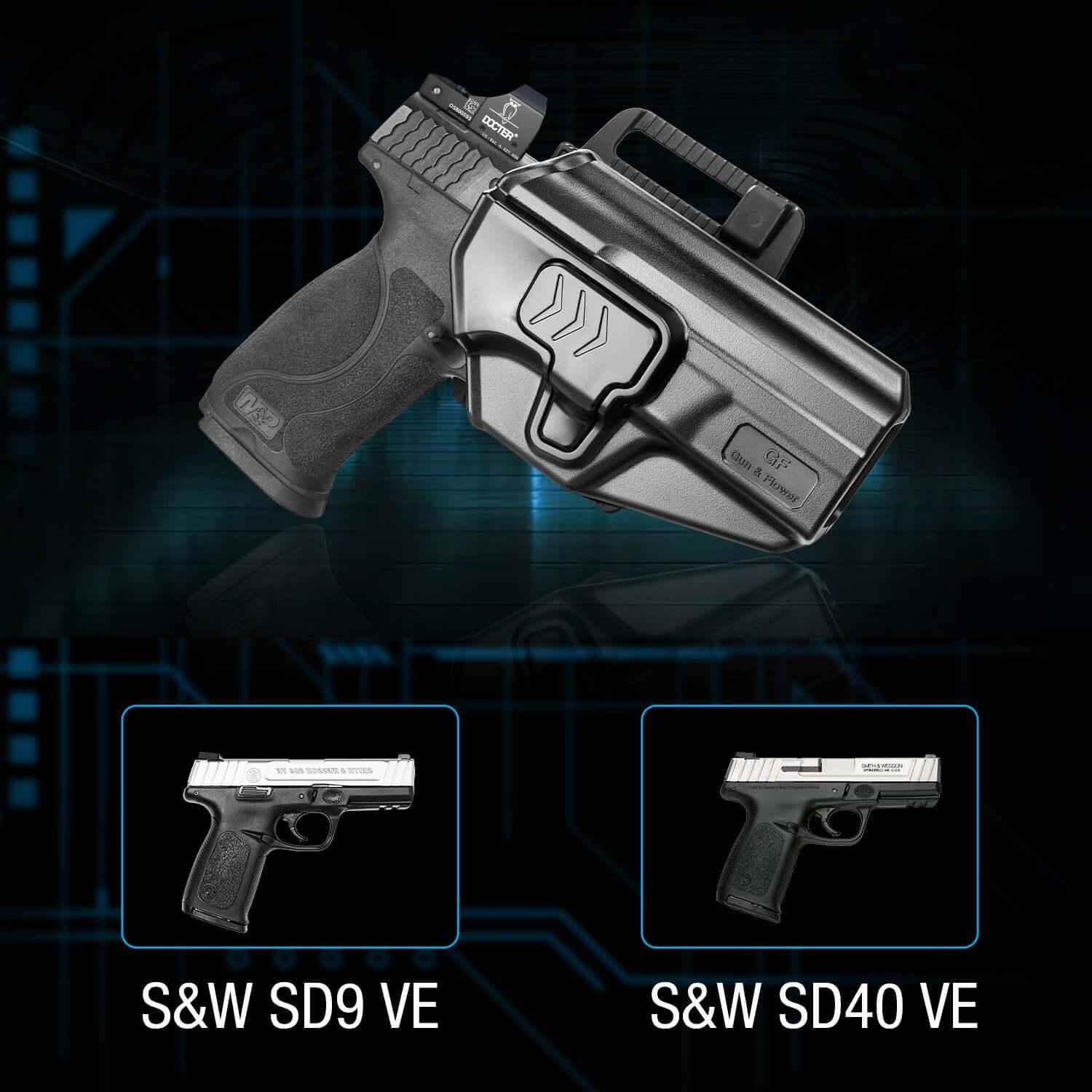 SD9VE & SD40VE Holster, Outside Waistband Holster for S&W SD9 VE & SD40 VE Pistol, Level II Retention, Index Finger Released, Angle adj, Quick Mounting/Dismounting, Right Hand, Fit 1.5-2.0''Belt - Gunflowerholsters