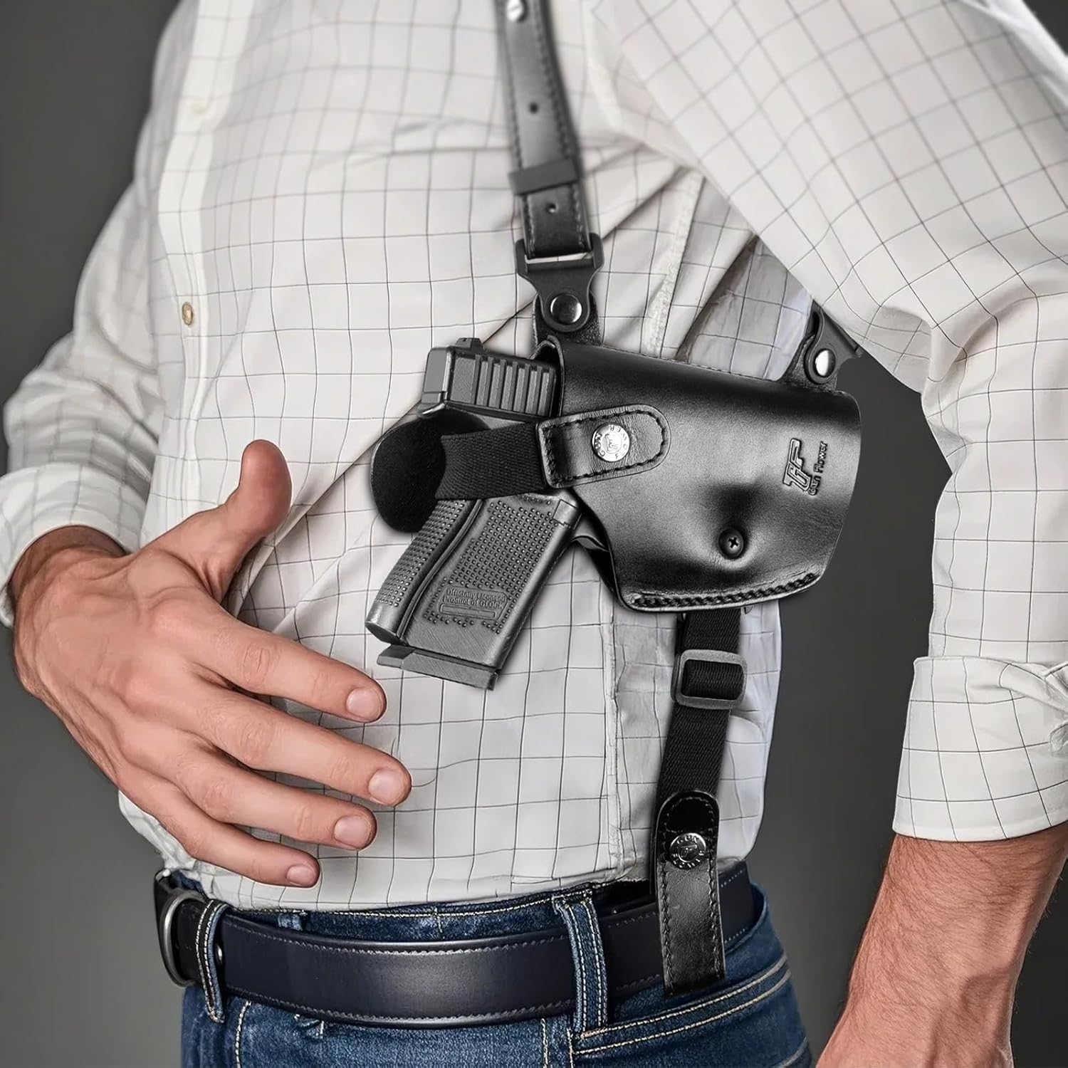 GUN & FLOWER Universal Leather Shoulder Holster Compatible with Glock 17/19/22/23, 1911, Taurus G2C/G3C, M&P 9, Sig P220/P226, 92FS, Right Hand - Polymerholster