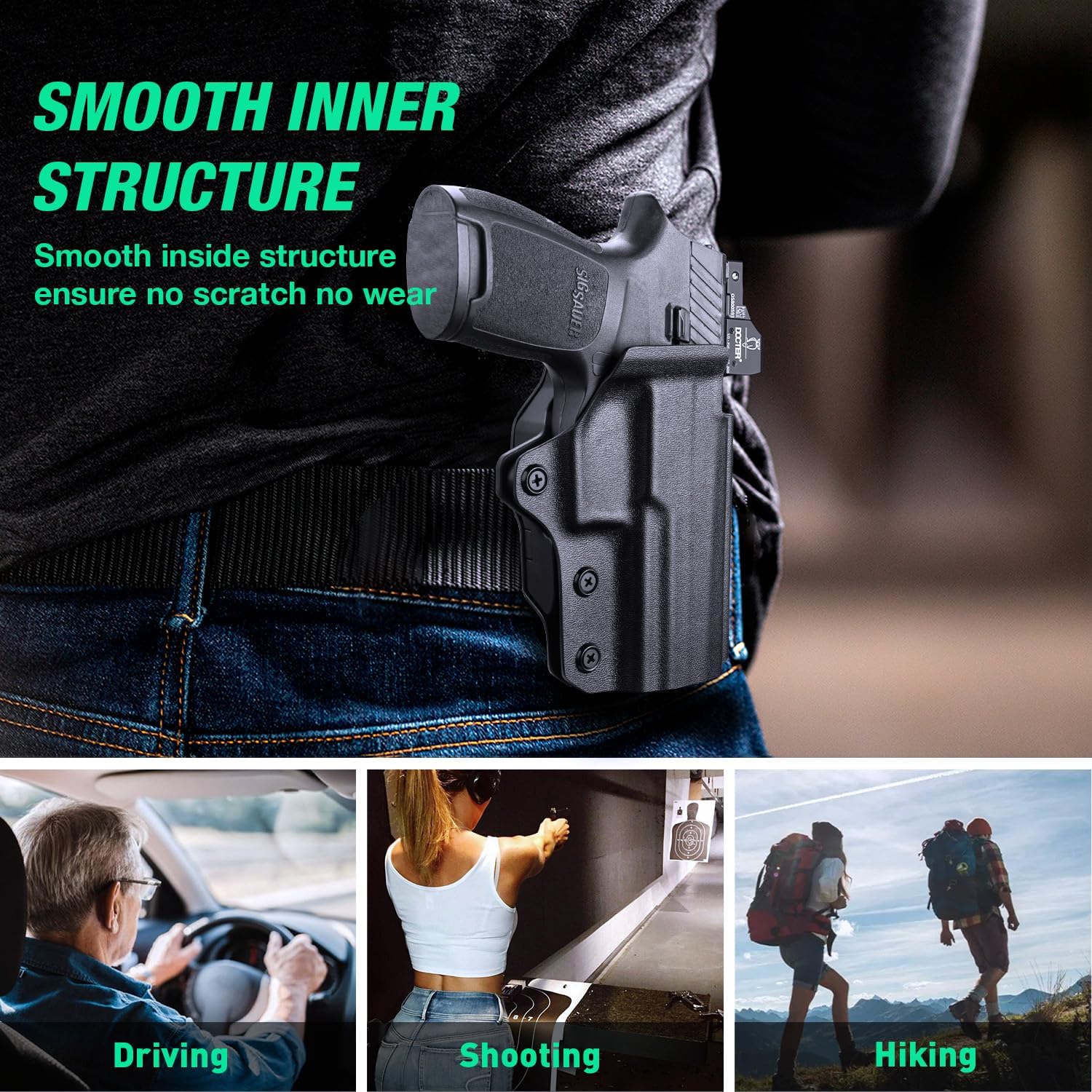 WARRIORLAND OWB KYDEX Holster Thumb Release & Optics Cut Fit: Sig Sauer P320 Full Size/Compact/ P320 M17/P320 M18/P320 X Carry/P320 XFM/P320 AXG Combat/P320 AXG Legion/P320 X Five, Outside Waistband 360 Degree Adj. Fits 1.5"-2.25" Belt, Right Hand - Polymerholster