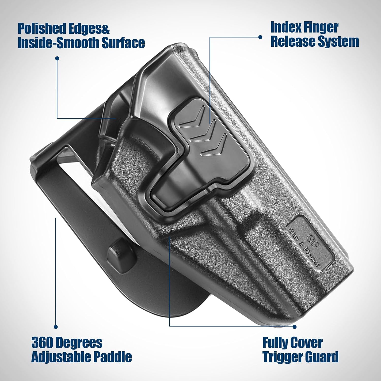 GUN & FLOWER OWB Paddle Holster Fits Glock 17 Gen3-5, Glock 22/31 Gen3-4, Glock 44/45, Outside Waistband Carry Paddle w/Molle Adapter, Level II Index Finger Release, 360 Degrees Adjustable, Right Hand - Gunflowerholsters