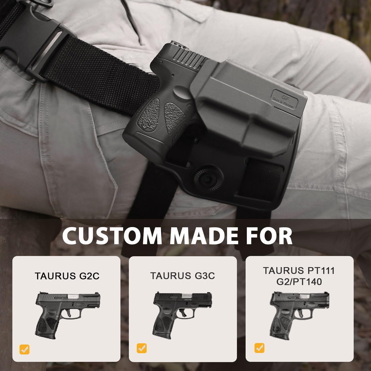 Level II G2C Drop Leg Holster Compatible with Taurus G2C/G3C, Taurus Millennium G2 PT111/PT140, Polymer Drop Leg Platform Holster, Thumb Release Holster - Polymerholster