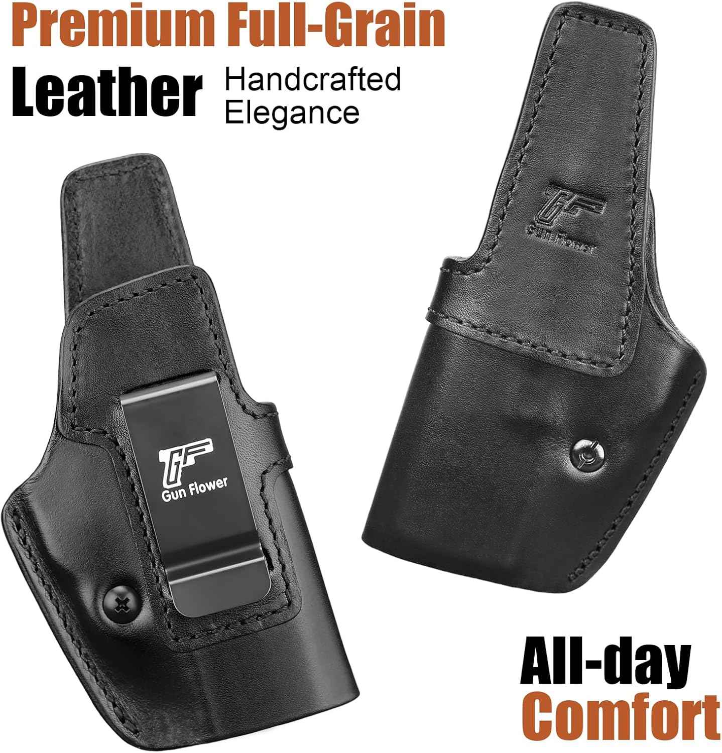 Springfield Hellcat Pro Holster IWB Leather Optic Cut - Fits Hellcat Pro/Comp & Hellcat RDP, Concealed Carry Appendix Inside Waistband, 1.5"-1.75" Belt, Black Right Hand - GUN & FLOWER