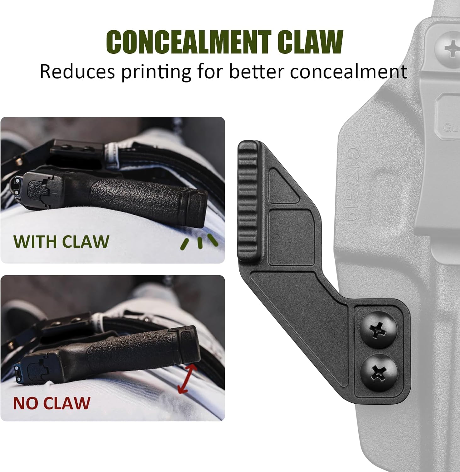 Glock 17/19 IWB Holster with Claw - Optic Cut, Adjustable Ride Height & Retention, Fits G19X/34/44/45 (Gen 1-5), G32 (Gen 3-4) & MOS Models, Right Hand - Polymerholster