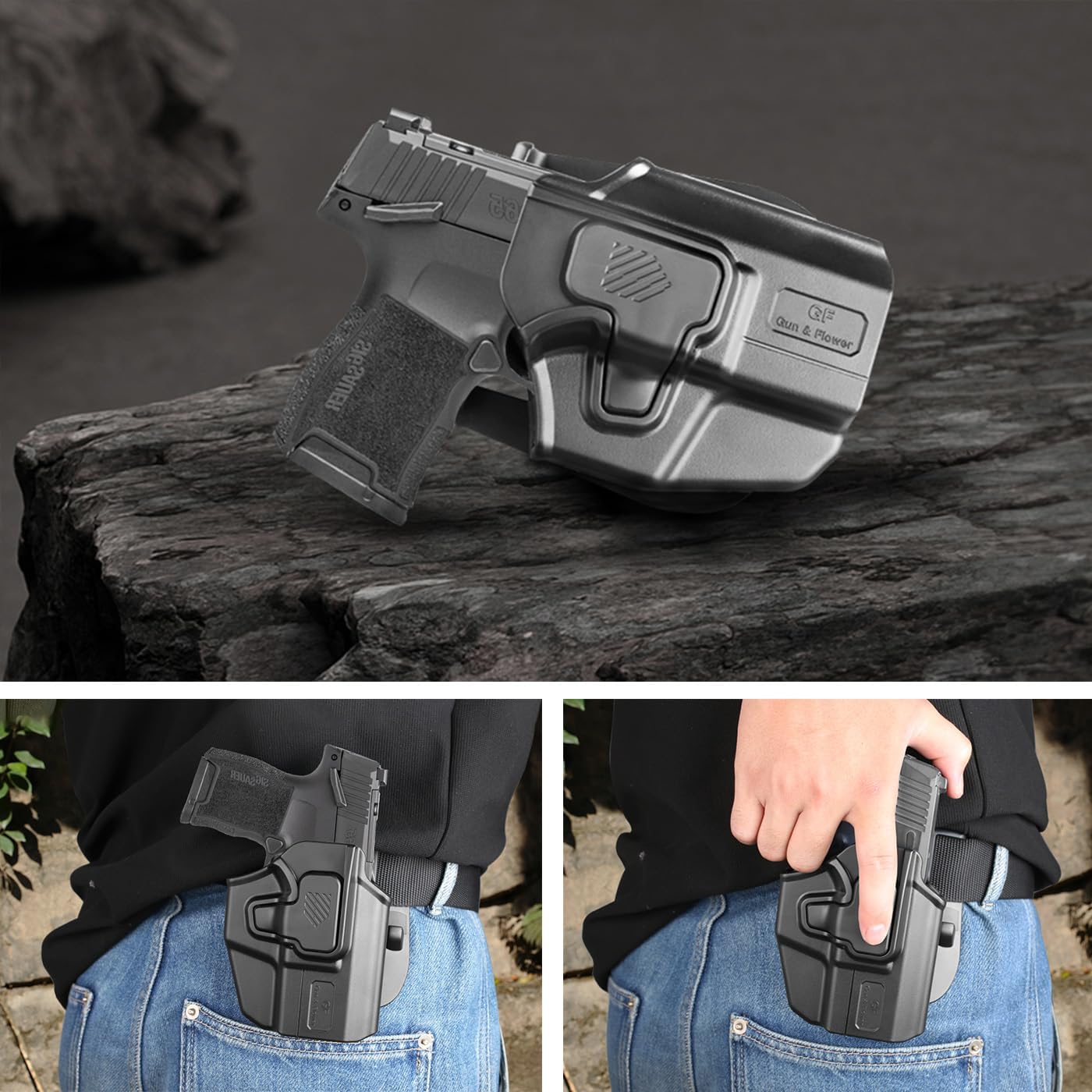 Universal OWB Holster, Compact Size Universal Holster for G3C /P365 Xmacro/M&P Shield Plus/G43 G43X MOS/Hellcat Pro/XDS/9mm/380 Shield EZ,Index Finger Release System,Adj Cant/Retention,Right Hand - Polymerholster