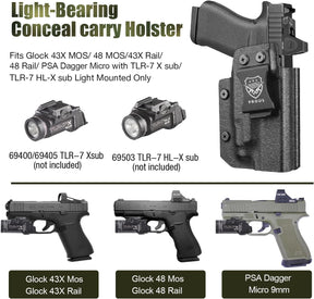 Glock 43X MOS / G48 MOS IWB Kydex Holster - Optics-Ready, TLR-7X/HL-X Sub Compatible, Adjustable Cant & Retention, Fits G43X Rail/G48 Rail/PSA Dagger Micro, Right Hand - Polymerholster