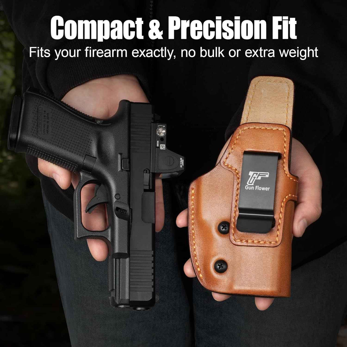 Glock 19/19X/23/32/45 Gen1-5 & MOS IWB Leather Holster - Optic Cut Custom Fit (Also PSA Dagger Compact & Ruger RXM), Premium Leather Concealed Carry, Fits 1.5"-1.75" Belt, Right Hand