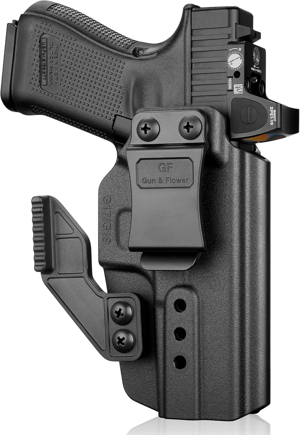 Glock 17/19 IWB Holster with Claw - Optic Cut, Adjustable Ride Height & Retention, Fits G19X/34/44/45 (Gen 1-5), G32 (Gen 3-4) & MOS Models, Right Hand - Polymerholster