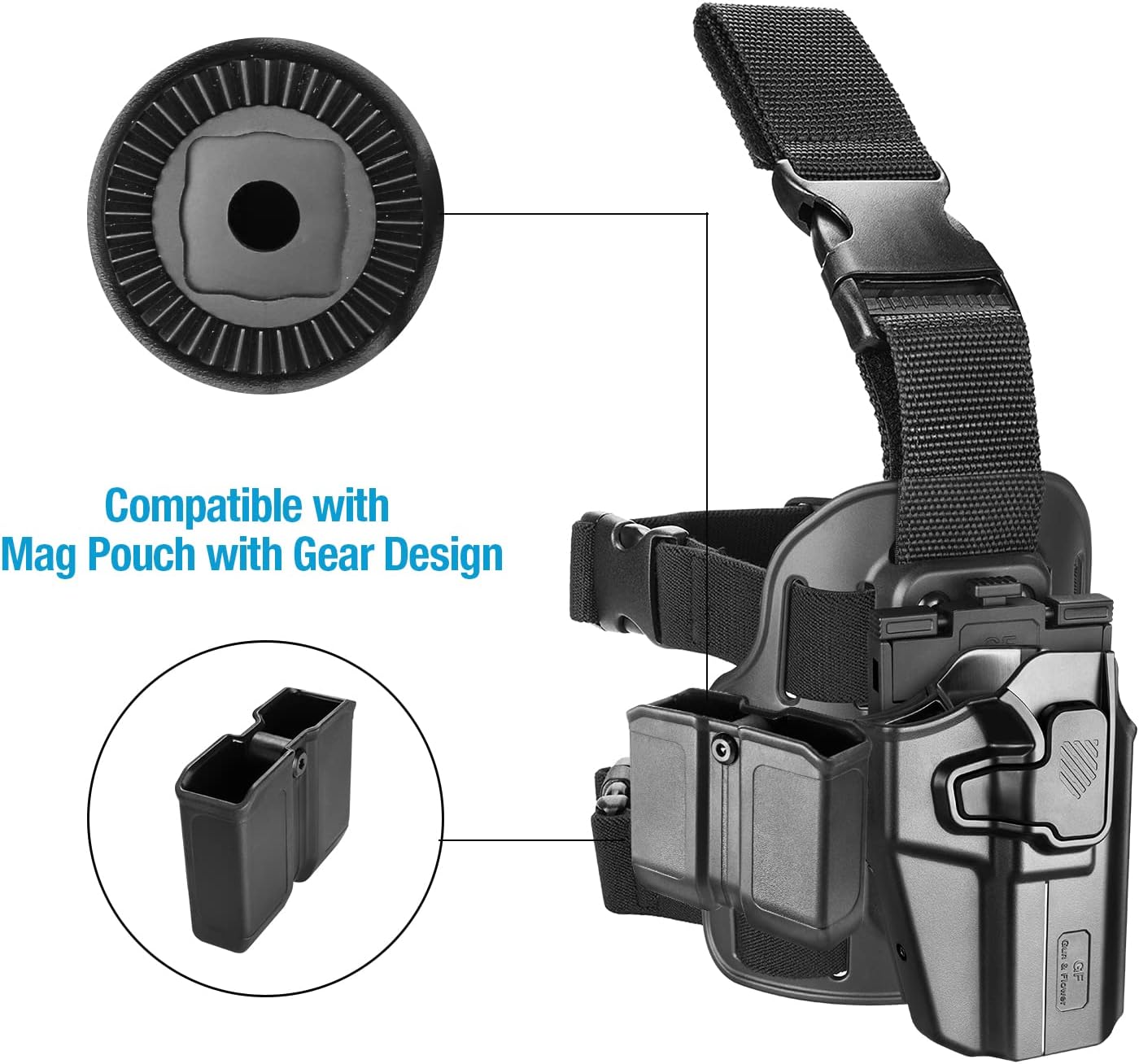 Level II Tactical Drop Leg Holster, Universal Leg Holster Fits 100+ Pistols, Thigh Holster for Glock 17 19,Beretta 92FS,S&W M&P 9mm/.40, Sig P320 P220,XD Series, Fit Most Full&Compact Size Pistols - Polymerholster