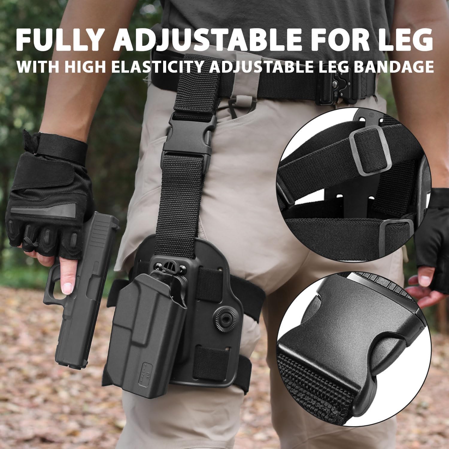 Level II Tactical G19 Drop Leg Holster, Thigh Leg Holster Fits G19 GEN 3-5 G19X/44/45, Adjustable,Level II Retention Thumb Finger Release,Toolless Adjustment, Right Hand - Polymerholster