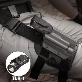 GUN & FLOWER Drop Leg Platform for Glock 17/19 (Gen3-5), Glock 22/23/31/32 (Gen3-4), Glock 19X/44/45 w/TLR-1 - Level 2 Holster + Mag Holes - Adjustable (No Mag Pouches) - Polymerholster