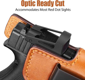 Glock 43/43X/43X MOS IWB Leather Holster - Optic Cut Concealed Carry, Appendix Inside Waistband, Fits 1.5"-1.75" Belt, Brown/Black Right Hand - GUN & FLOWER - Gunflowerholsters