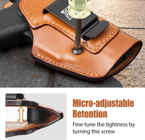 Glock 43/43X/43X MOS IWB Leather Holster - Optic Cut Concealed Carry, Appendix Inside Waistband, Fits 1.5"-1.75" Belt, Brown/Black Right Hand - GUN & FLOWER - Gunflowerholsters