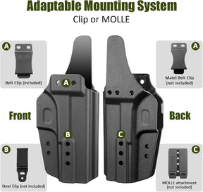 Glock 17/19 IWB Holster with Claw - Optic Cut, Adjustable Ride Height & Retention, Fits G19X/34/44/45 (Gen 1-5), G32 (Gen 3-4) & MOS Models, Right Hand - Polymerholster