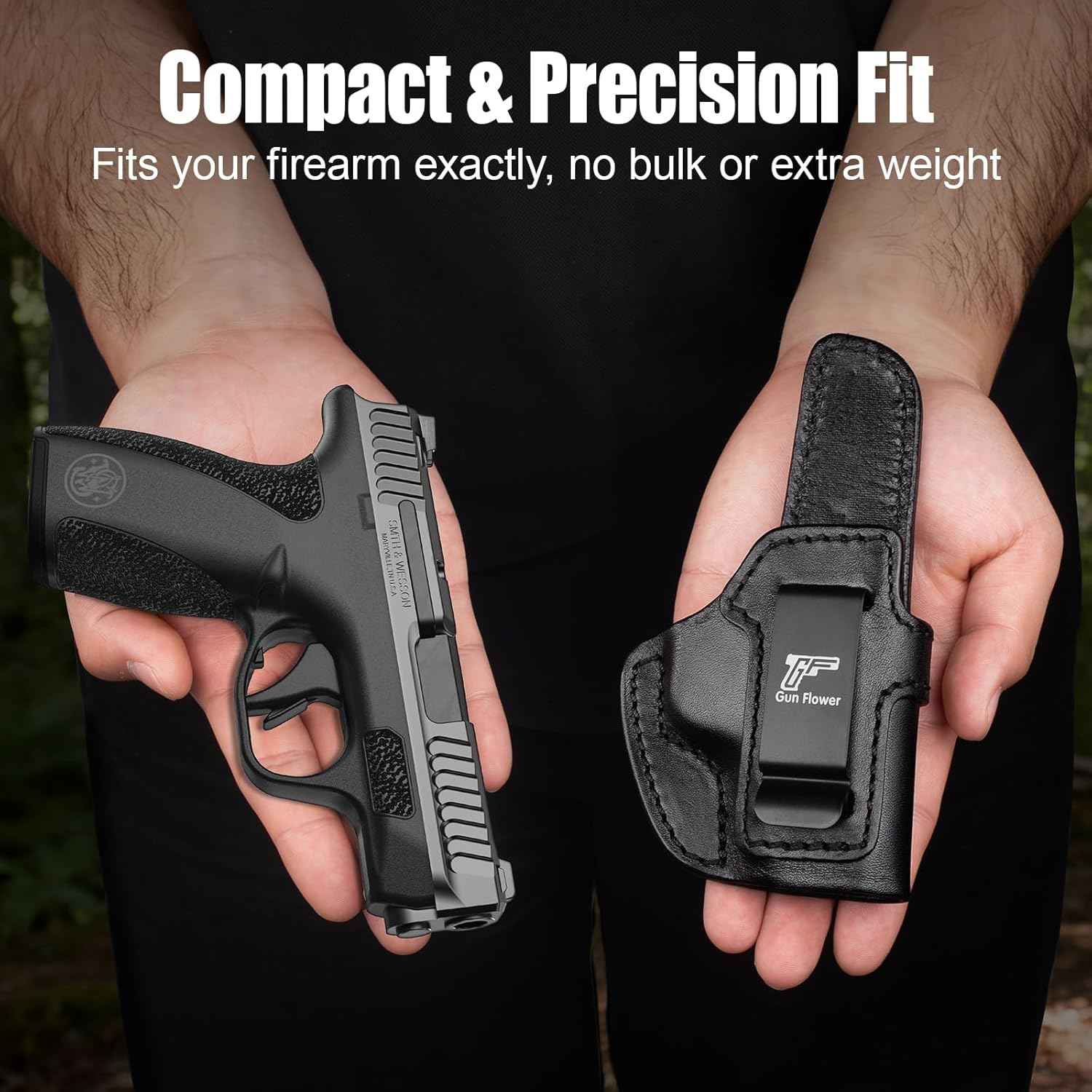 S&W Bodyguard 2.0 IWB Leather Holster - Optic Cut Concealed Carry, Premium Full Grain Leather, Fits 1.5"-1.75" Belt, Black Right Hand - GUN & FLOWER - Gunflowerholsters