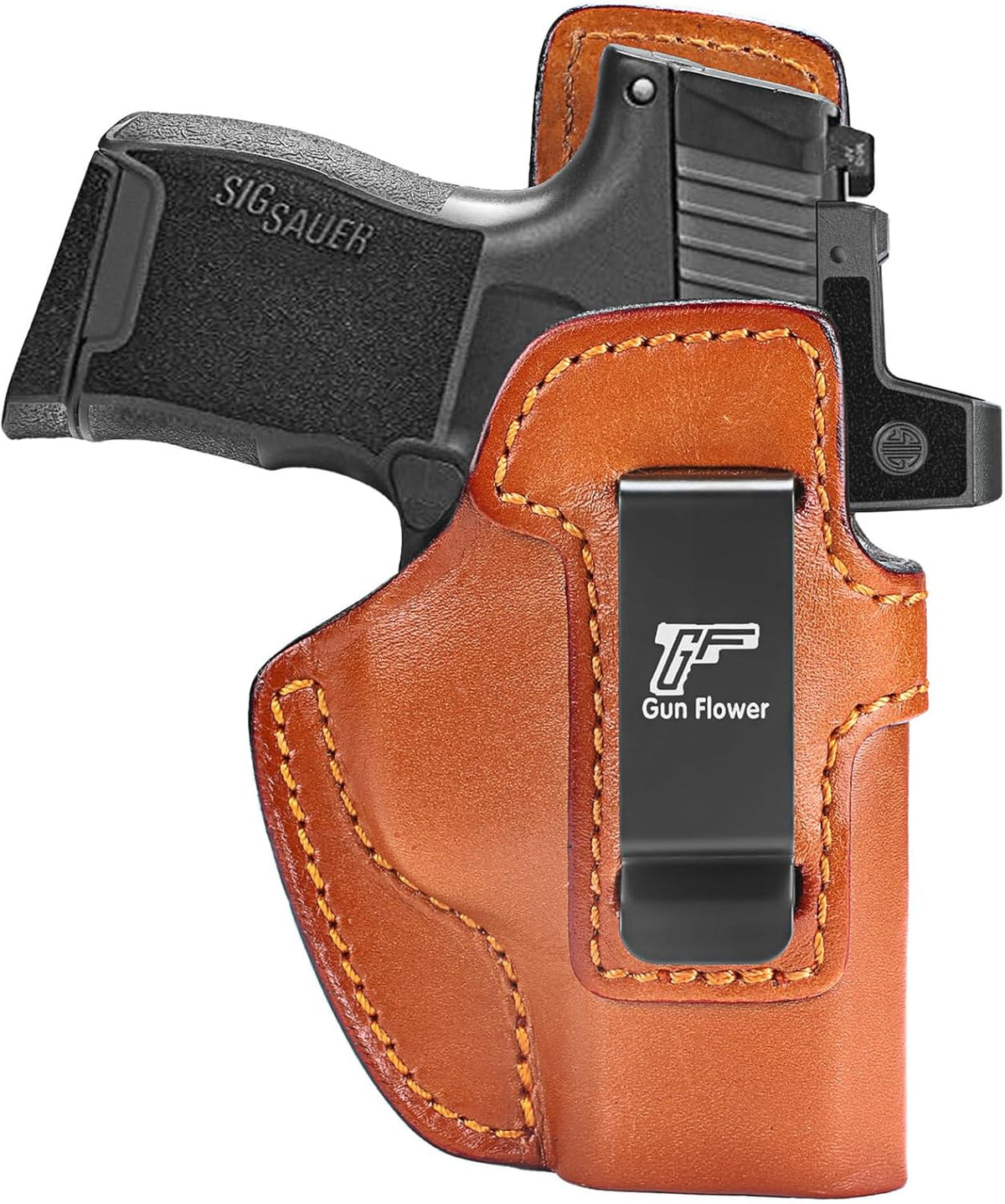 GUN & FLOWER  SIG Sauer P365 IWB Leather Holster - Premium Brown Leather, Optic Cut & Appendix Concealed Carry, Fits 1.5"-1.75" Belts, Right Hand for P365/P365X/P365 SAS/P365-380 - Polymerholster
