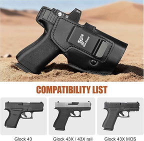 Glock 43/43X/43X MOS IWB Leather Holster - Optic Cut Concealed Carry, Appendix Inside Waistband, Fits 1.5"-1.75" Belt, Brown/Black Right Hand - GUN & FLOWER - Gunflowerholsters