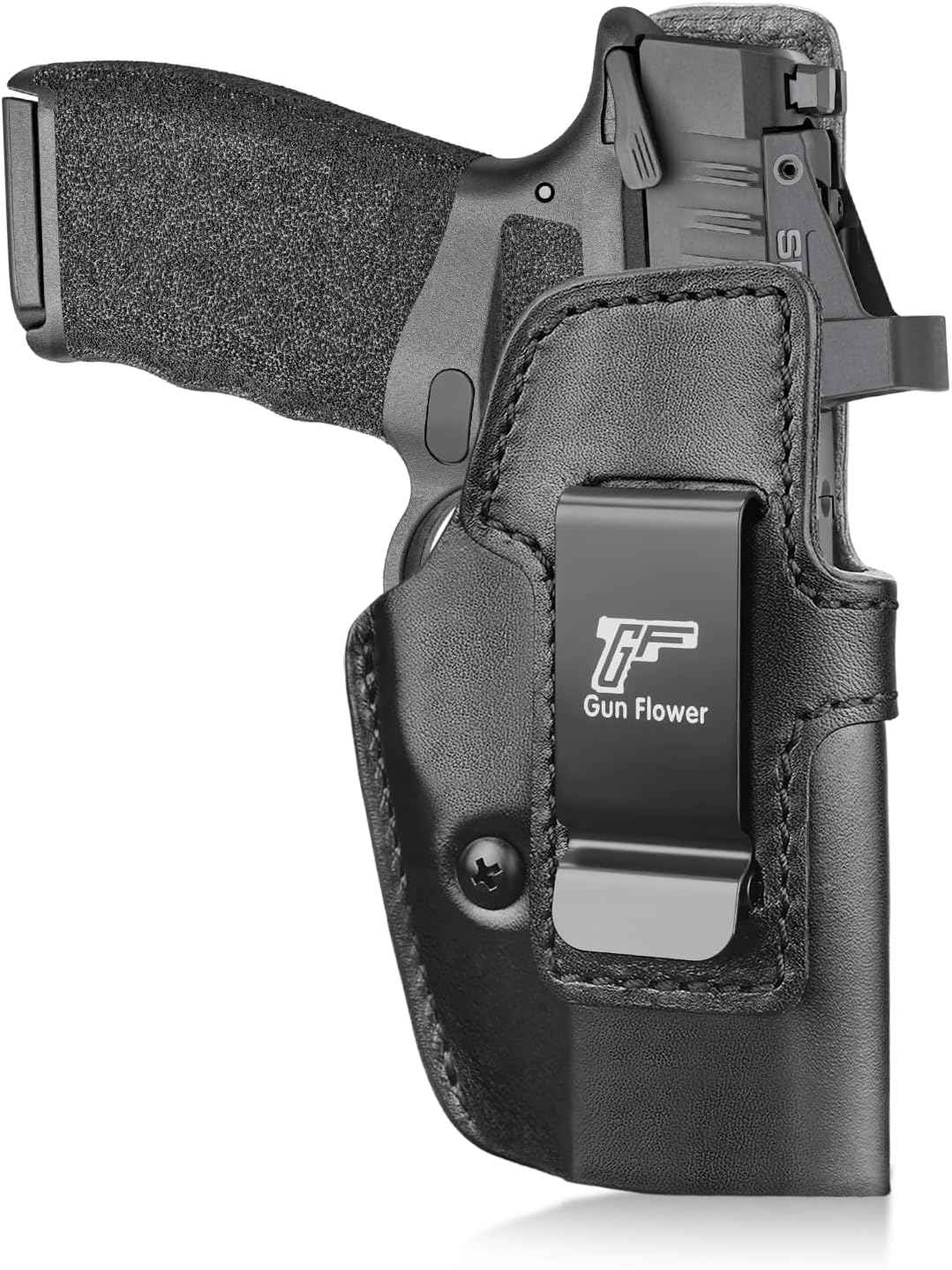 Springfield Hellcat Pro Holster IWB Leather Optic Cut - Fits Hellcat Pro/Comp & Hellcat RDP, Concealed Carry Appendix Inside Waistband, 1.5"-1.75" Belt, Black Right Hand - GUN & FLOWER