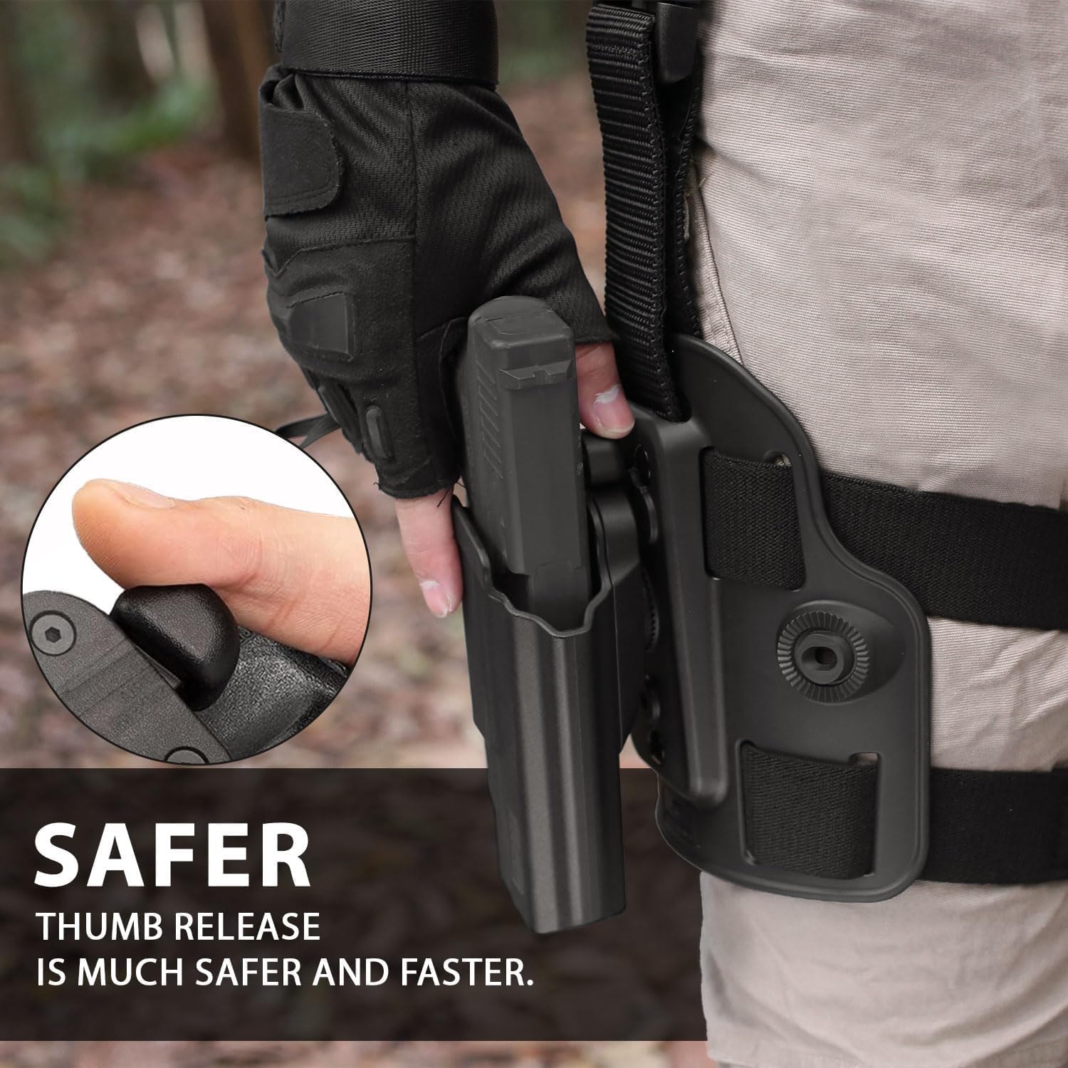 Level II Tactical G19 Drop Leg Holster, Thigh Holster Fits G19 GEN 3-5 G19X/44/45, G23/32 Gen 3-4, Thumb Finger Release, Right Hand, Leg Holster for Pistols, Holster for Men/Women, - Polymerholster