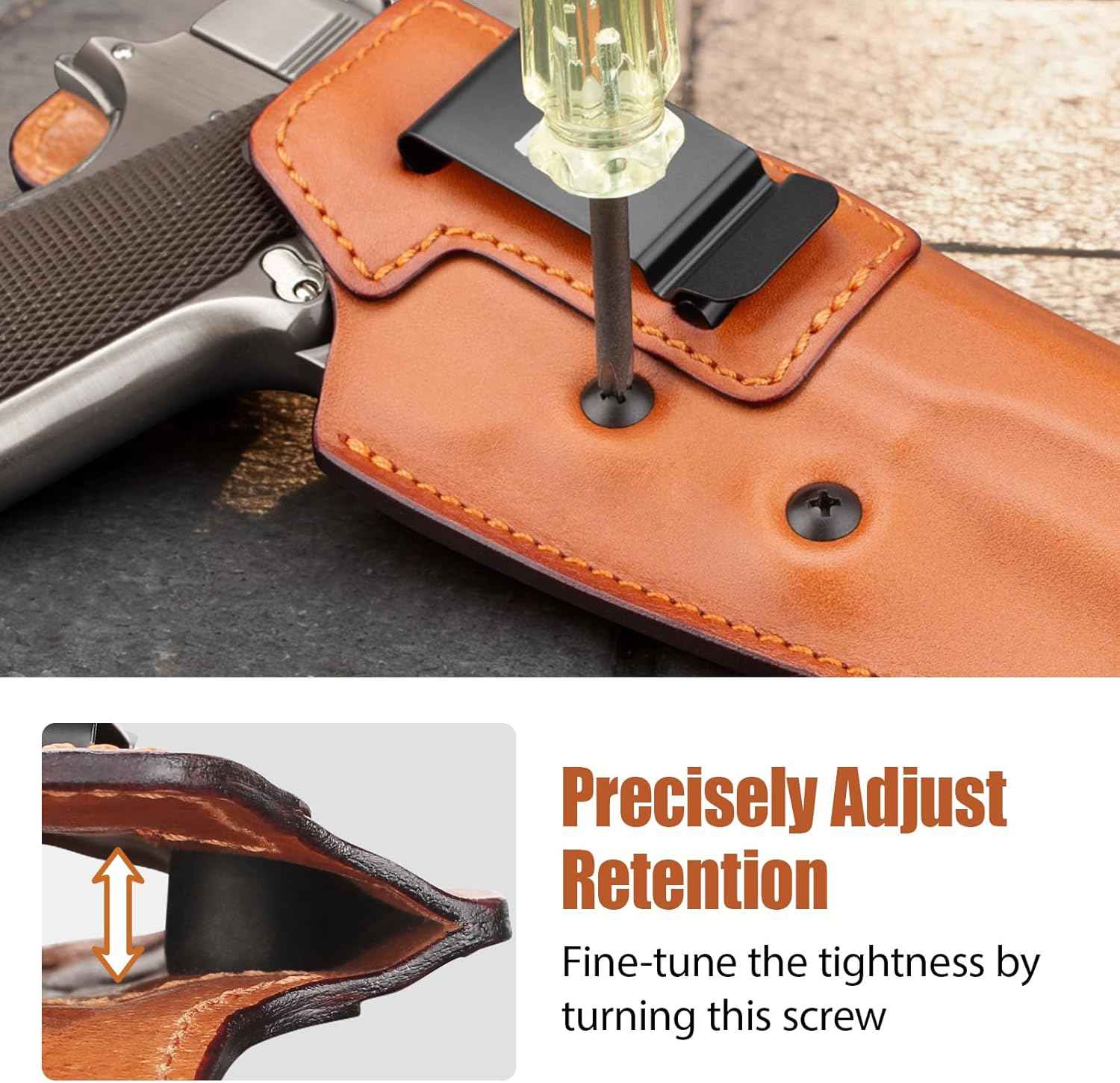 1911 IWB Full Grain Leather Holster - Fits Most 5" / 4.25" / 4" Barrel 1911 Pistols (Kimber, Colt, Tisas, S&W, Sig, Springfield, Ruger SR, Remington & More) - Right Hand Concealed Carry, No Optics/No Light/Laser