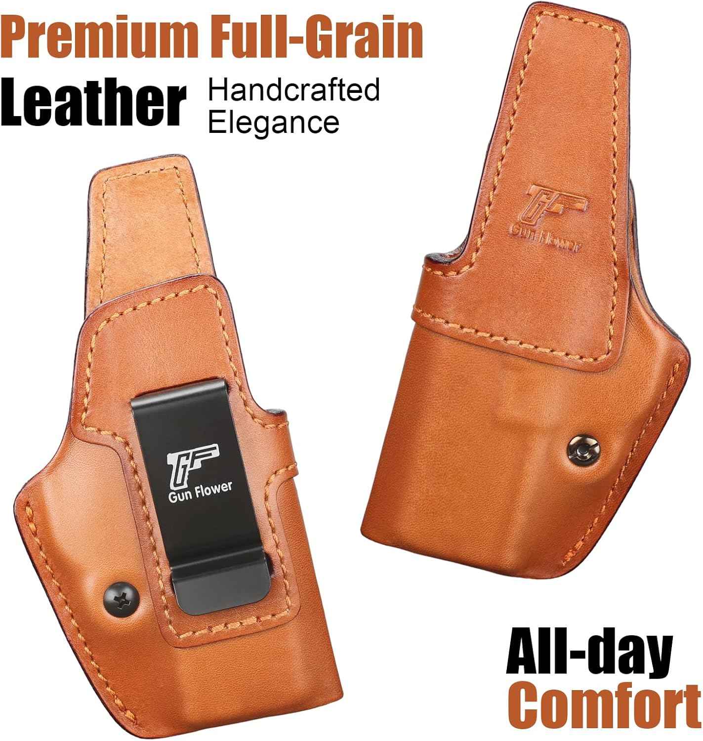 Springfield Hellcat Pro Holster IWB Leather Optic Cut - Fits Hellcat Pro/Comp & Hellcat RDP, Concealed Carry Appendix Inside Waistband, 1.5"-1.75" Belt, Black Right Hand - GUN & FLOWER