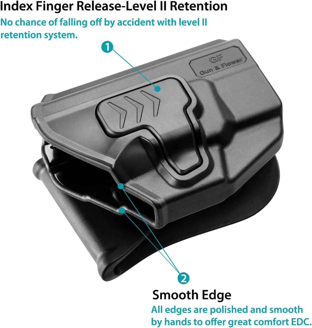 OWB Holster Fits M&P Shield with Integrated Crimson Trace Laser, Index Finger Release, 360 Degrees Adjustable Paddle, Right Hand - Gunflowerholsters