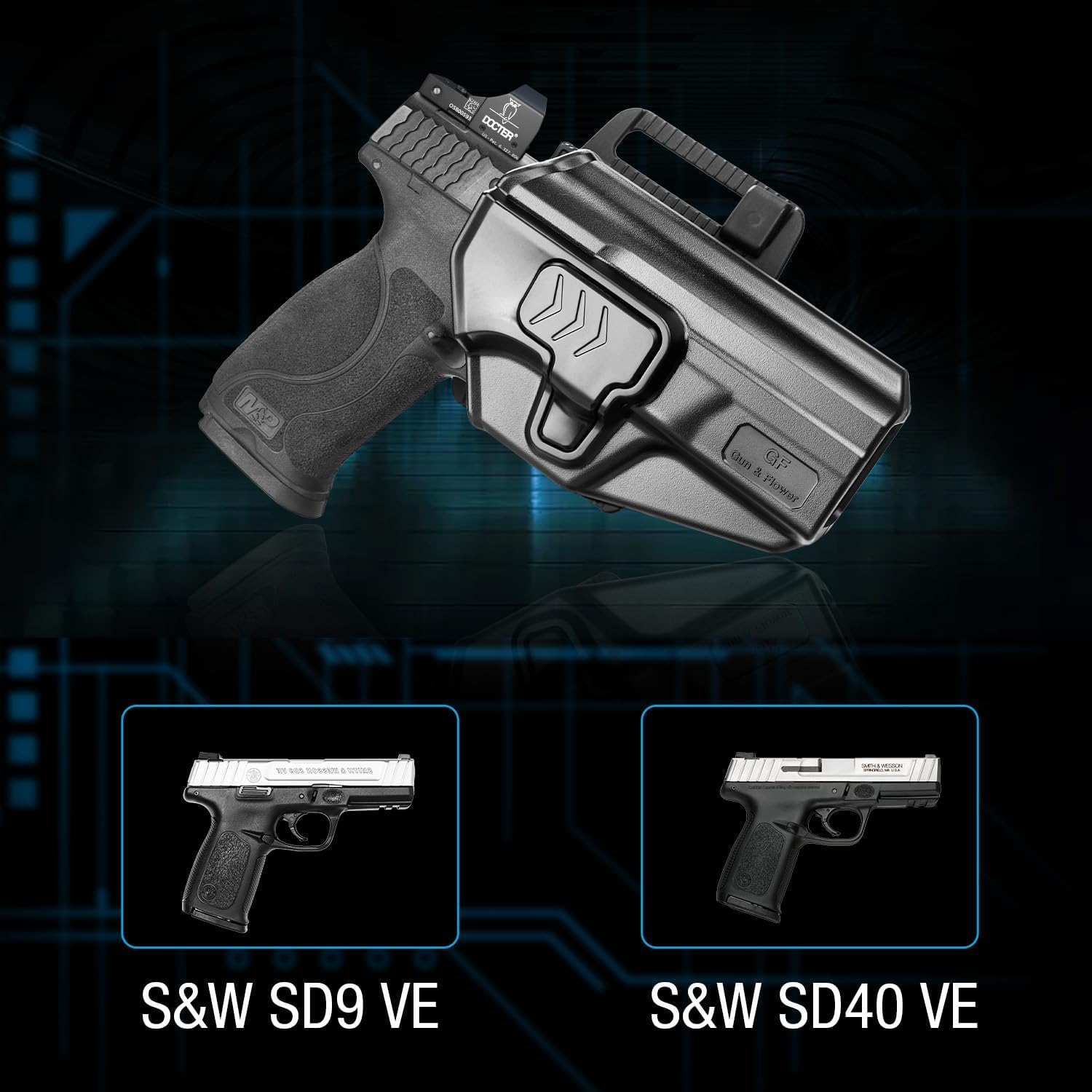 SD9VE & SD40VE Holster, Outside Waistband Holster for S&W SD9 VE & SD40 VE Pistol, Level II Retention, Index Finger Released, Angle adj, Quick Mounting/Dismounting, Right Hand, Fit 1.5-2.0''Belt - Gunflowerholsters