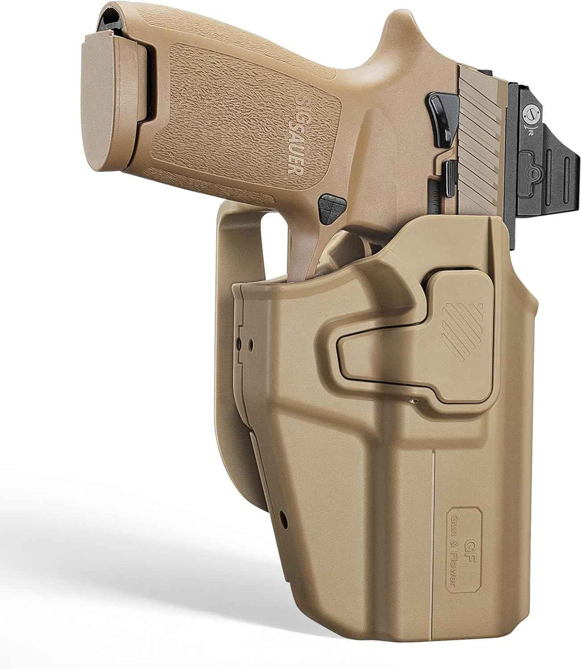 Universal OWB Paddle Holster Desert Tan Optic Ready - Fits Sig P320, Glock 17/19, Taurus G2C/G3C, Canik TP9, FN 509, M&P, CZ P-07 & More - Index Finger Release, Right Hand