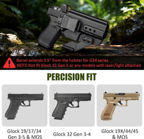 Glock 17/19 IWB Holster with Claw - Optic Cut, Adjustable Ride Height & Retention, Fits G19X/34/44/45 (Gen 1-5), G32 (Gen 3-4) & MOS Models, Right Hand - Polymerholster