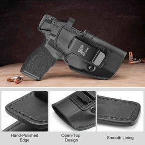 Springfield Hellcat Pro Holster IWB Leather Optic Cut - Fits Hellcat Pro/Comp & Hellcat RDP, Concealed Carry Appendix Inside Waistband, 1.5"-1.75" Belt, Black Right Hand - GUN & FLOWER