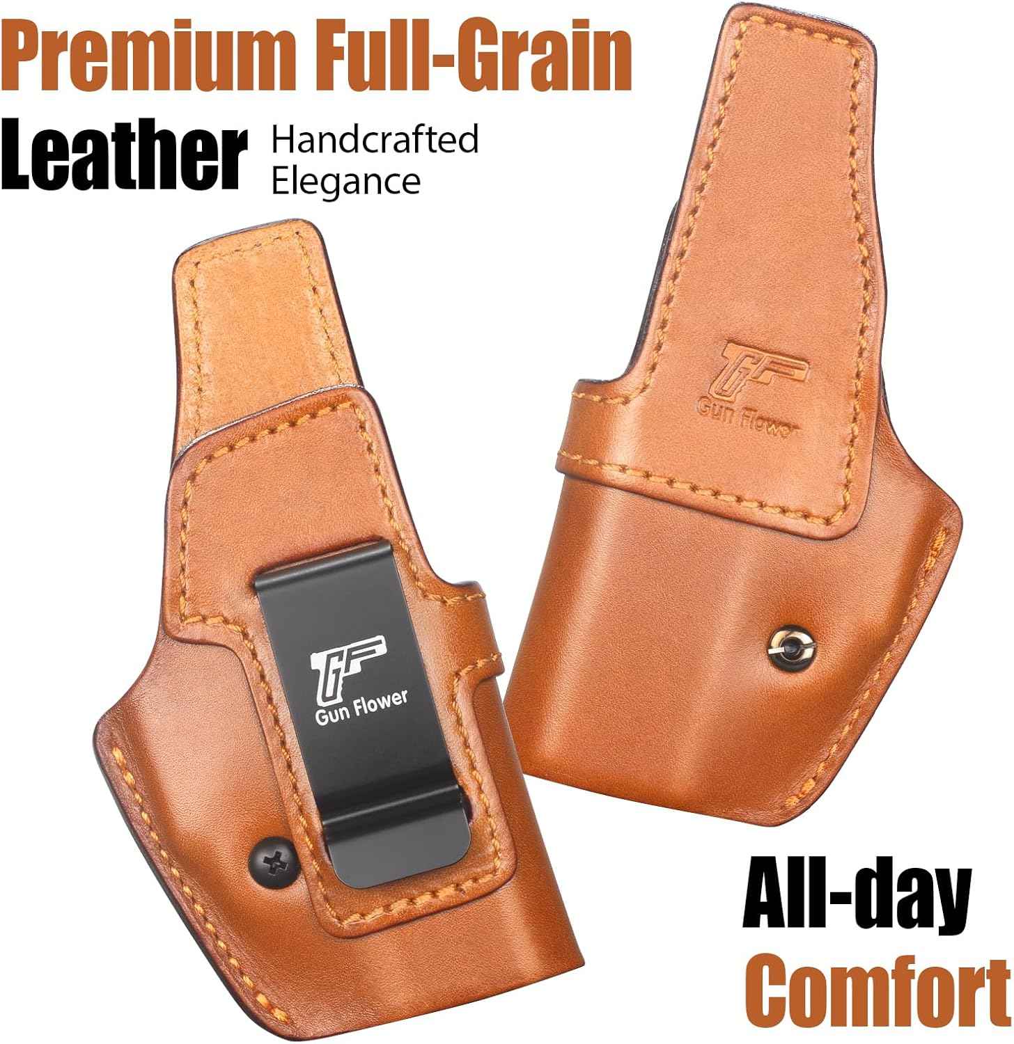 Glock 43/43X/43X MOS IWB Leather Holster - Optic Cut Concealed Carry, Appendix Inside Waistband, Fits 1.5"-1.75" Belt, Brown/Black Right Hand - GUN & FLOWER - Gunflowerholsters