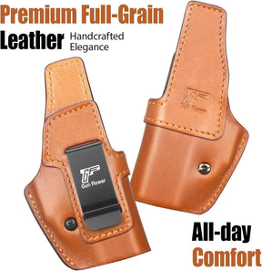 Glock 43/43X/43X MOS IWB Leather Holster - Optic Cut Concealed Carry, Appendix Inside Waistband, Fits 1.5"-1.75" Belt, Brown/Black Right Hand - GUN & FLOWER - Gunflowerholsters