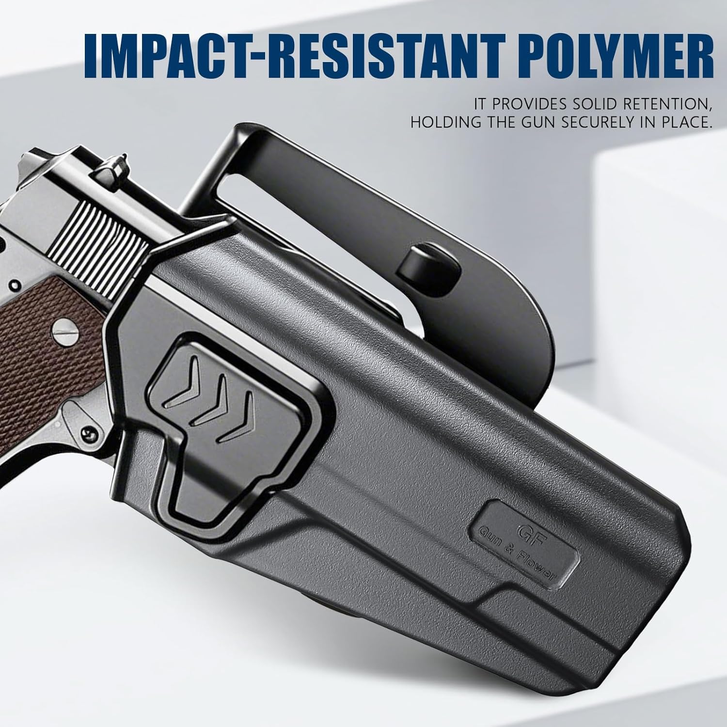 GUN & FLOWER OWB Holster Fit 1911 Colt-Elite Force-Kimber-Springfield-RIA-S&W-Ruger-Taurus-Rock Island and Most 1911 5'' No Rail, Index Finger Release, 360 Degrees Adjustable Paddle w/Molle Adapter - Polymerholster