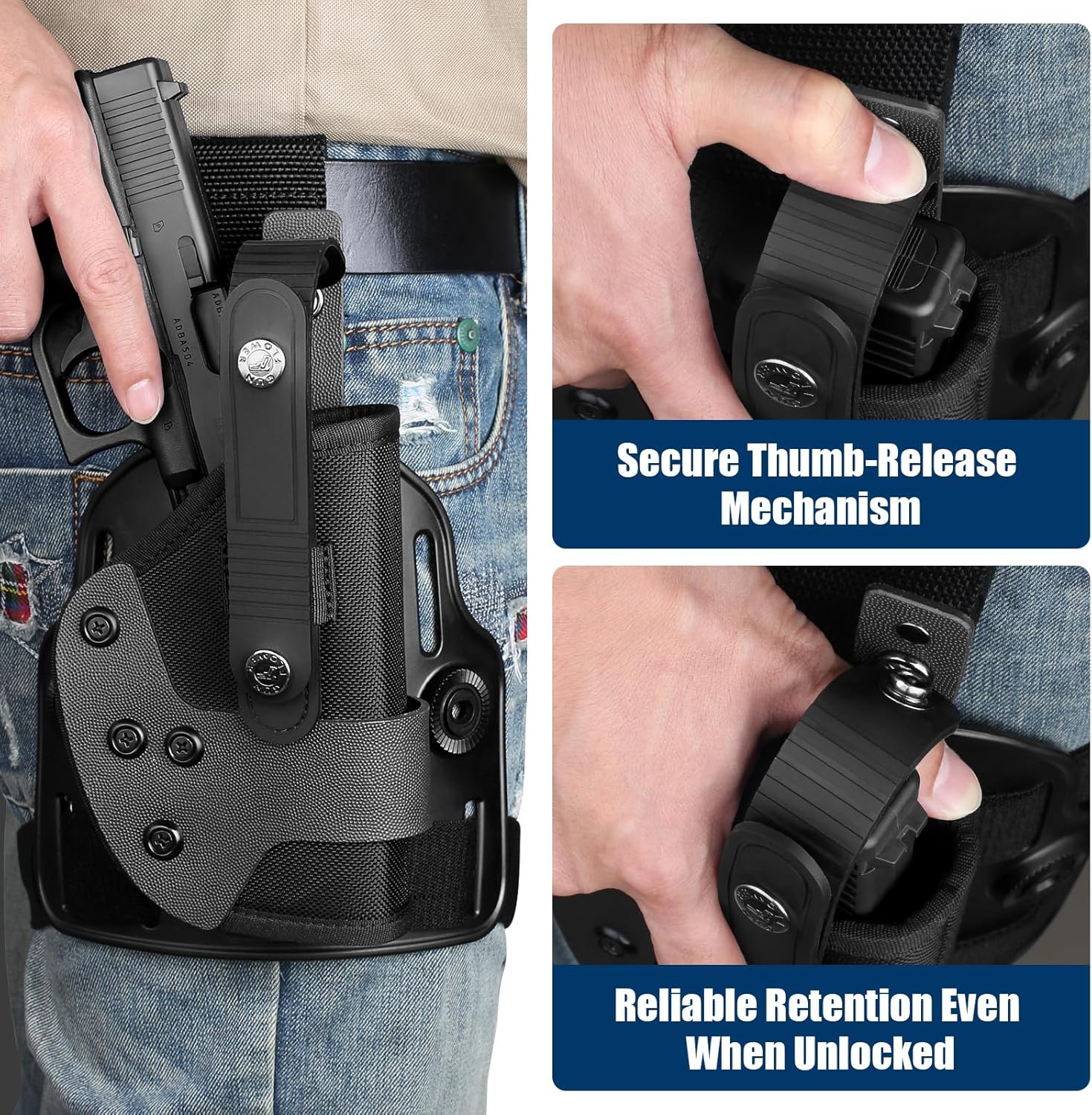 Universal Adjustable Drop Leg Holster - Fits Glock 17 19 22 23 26 Gen3-5, Taurus G2C G3C G3 XL, Beretta 92FS PX4 APX, M&P 9MM Compact, Canik TP9 SF Elite, CZ P07 P09 P10C | Tactical Thigh Platform (No Optic) - Polymerholster