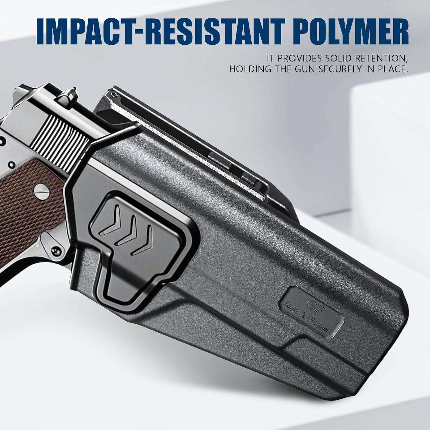 GUN & FLOWER OWB Holster Fit 1911 Colt-Elite Force-Kimber-Springfield-RIA-S&W-Ruger-Taurus-Rock Island and Most 1911 5'' No Rail, Index Finger Release, 360 Degrees Adjustable Belt Clip w/Molle Adapter - Polymerholster