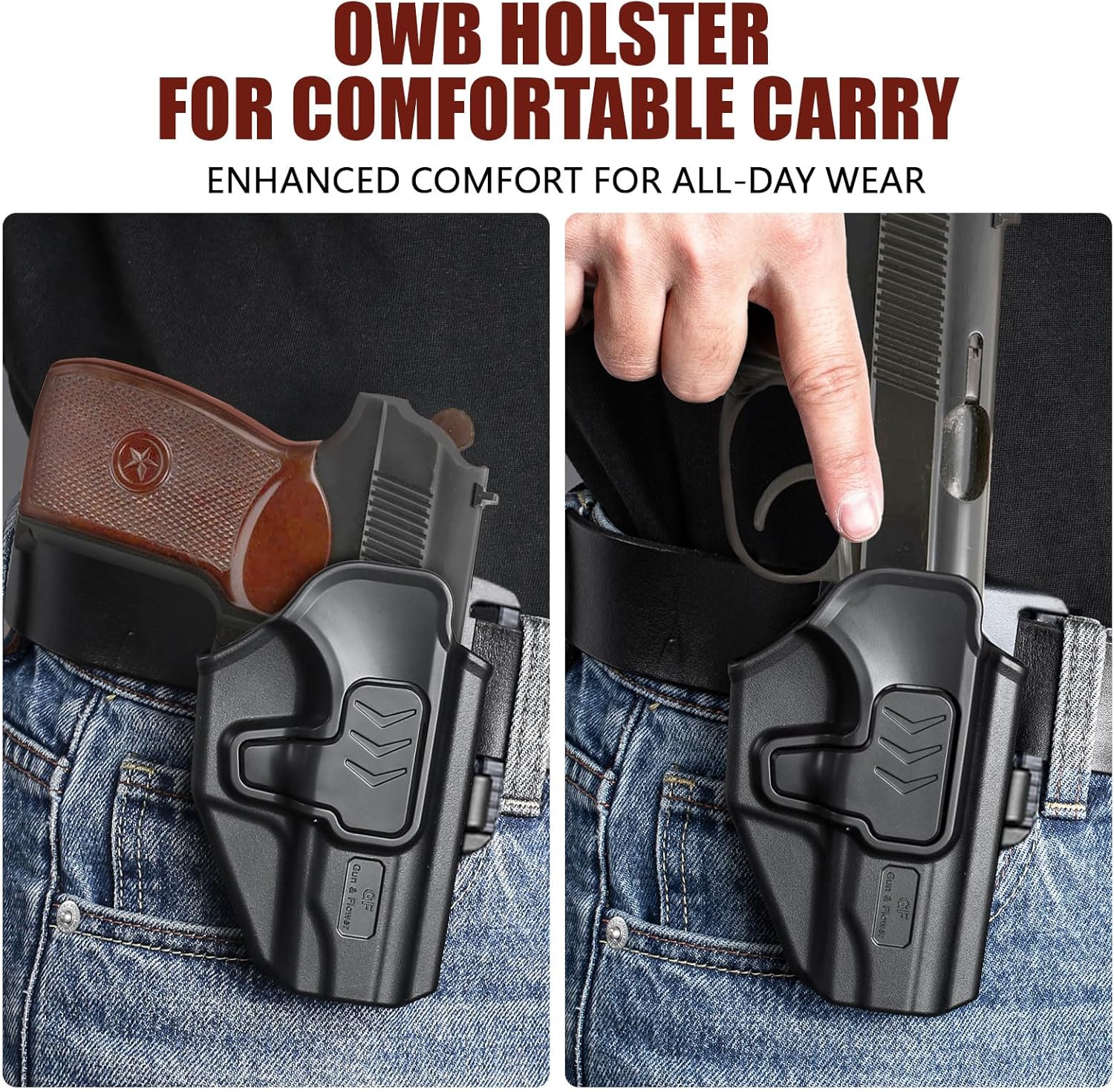 GUN & FLOWER OWB Makarov PM Paddle Holster - Level 2 Index Finger Release, 360° Adjustable Gearwheel Paddle, Fits 1.5" - 2.25" Belts, Optics Cut Ready, Right Hand, Open Muzzle Design (Black) - Gunflowerholsters