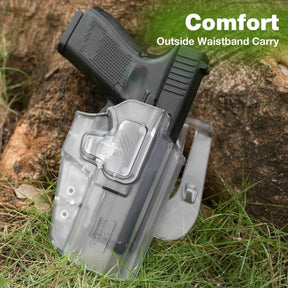 Frosted Clear Universal OWB Paddle Holster Level II with Index Finger Release & Optics Cut, Right Hand