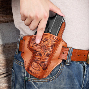 GUN & FLOWER Hand-Carved Full-Grain Leather Luxury OWB Holster for Glock 17/19 Gen 3-5, 22/23/31/32 Gen 3-4, Glock 19x/44/45 – Exclusive Dual-Sided Smooth Protection, Floral Design, Fits 1.5" Belts - Gunflowerholsters
