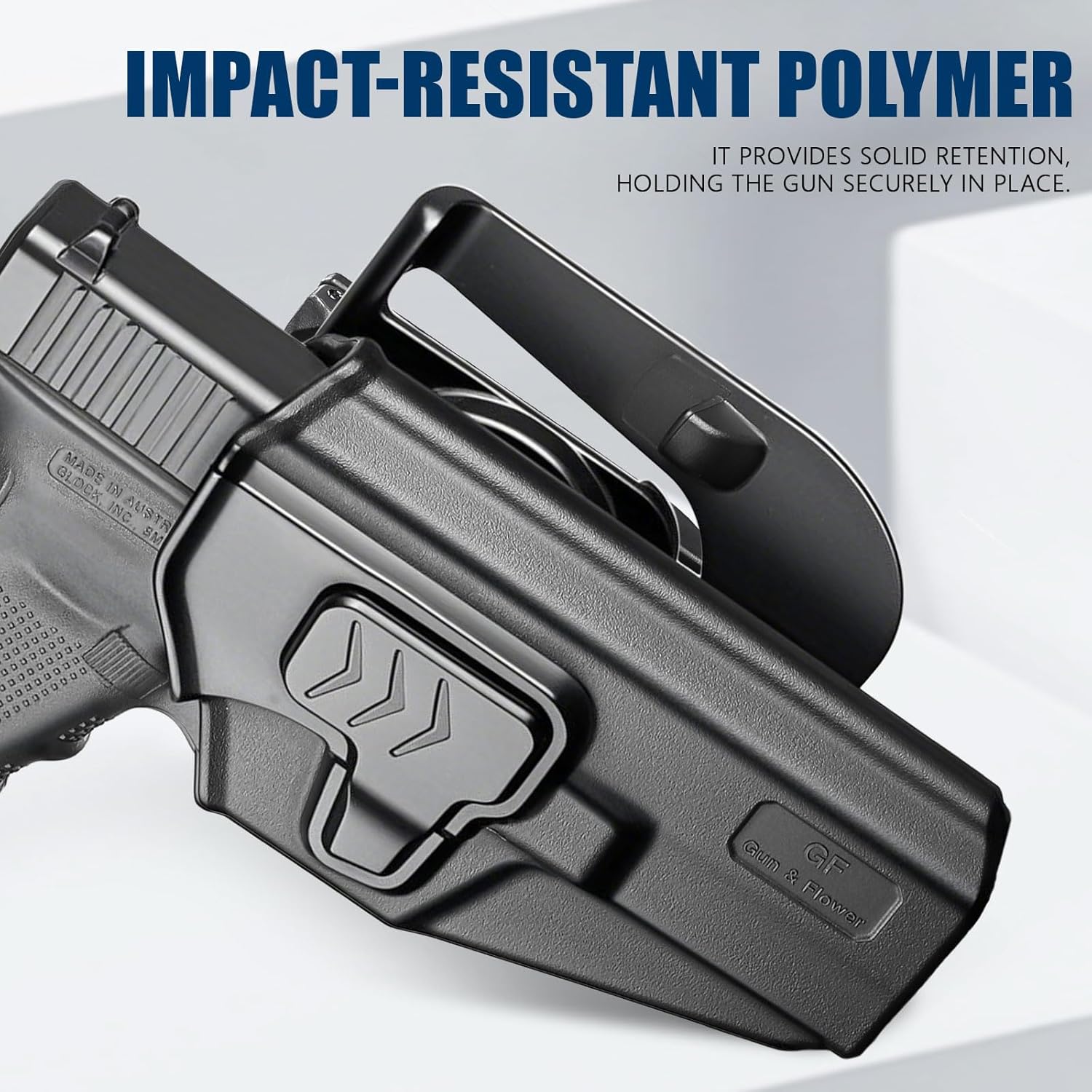 GUN & FLOWER OWB Paddle Holster Fits Glock 17 Gen3-5, Glock 22/31 Gen3-4, Glock 44/45, Outside Waistband Carry Paddle w/Molle Adapter, Level II Index Finger Release, 360 Degrees Adjustable, Right Hand - Gunflowerholsters