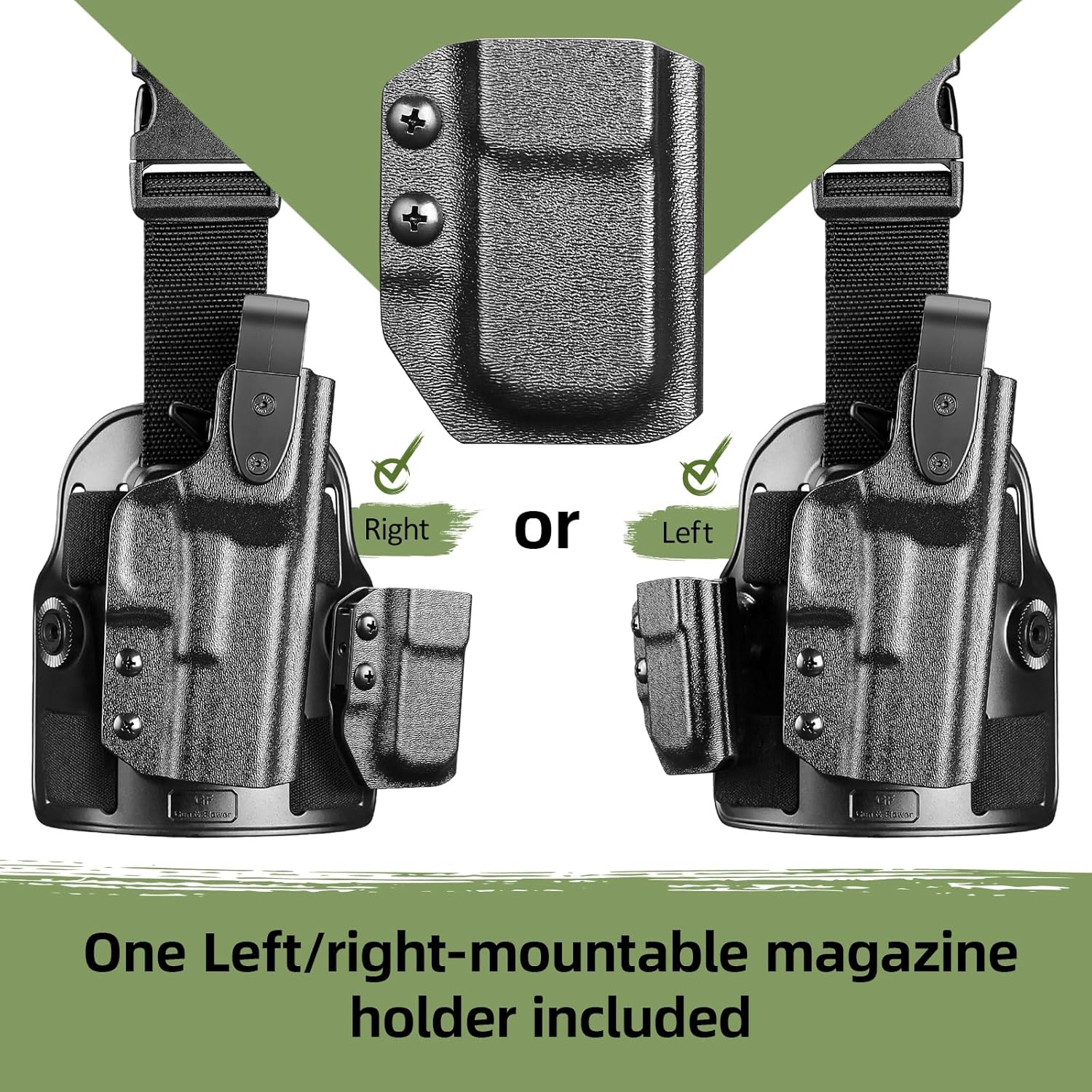 Tactical Level II G17 Drop Leg Holster with Single Mag Pouch for Glock 17/19 Gen3-5, 22/23/31/32 Gen3-4, 19X/44/45 – Kydex Thigh Holster Adjustable Right-Hand Draw - Polymerholster